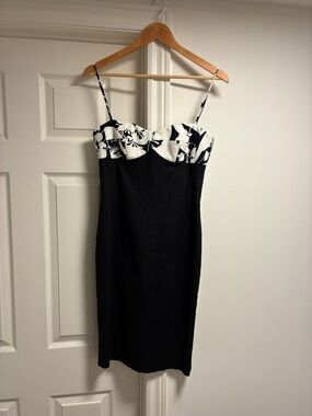 Michael Kors Black and White Floral Bust Mini Dress